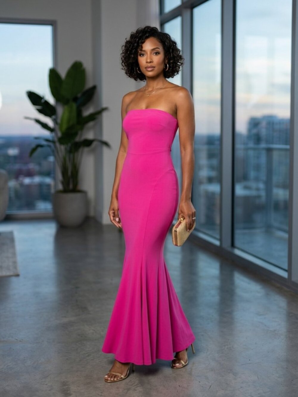 Norma Kamali Pink Strapless Fishtail Gown